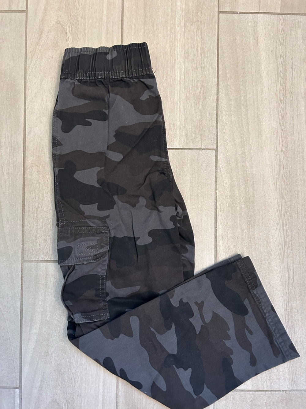 Boys grey and black army print cargo pants size 7